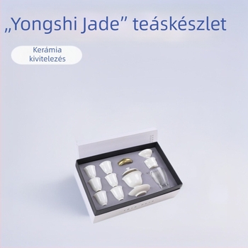 Porcelánból készült Gongfu teáskészlet gaiwannal és vizetcsészékkel, teljes készlet ajándékdobozban