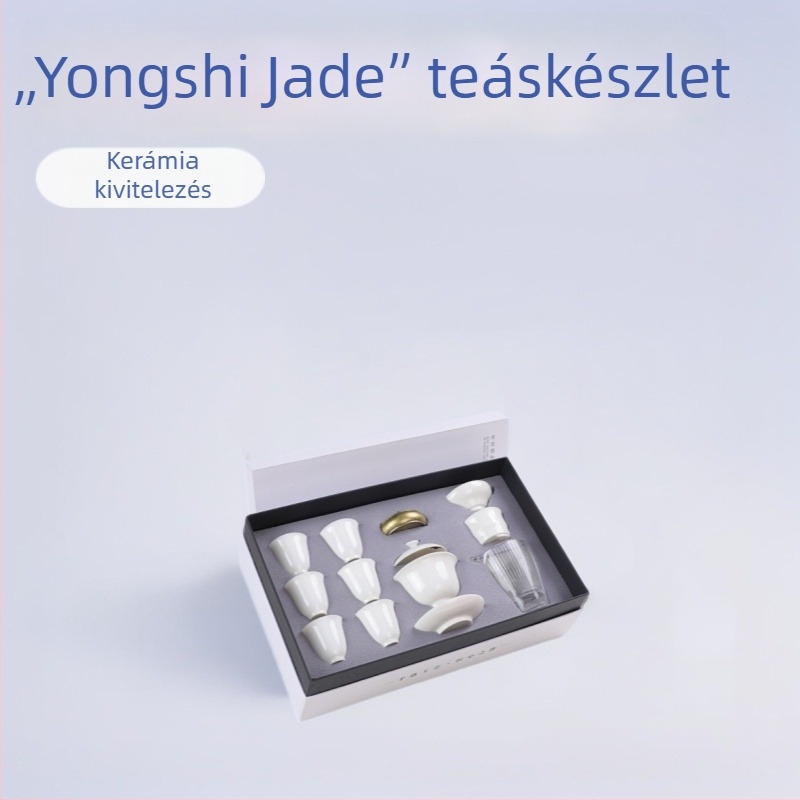 Porcelánból készült Gongfu teáskészlet gaiwannal és vizetcsészékkel, teljes készlet ajándékdobozban