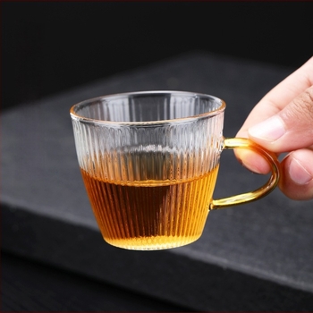 Hőálló üvegből készült teáscsésze, japán stílusú kalapált textúrával, Gongfu tea készlethez ideális, fogantyúval, otthoni használatra