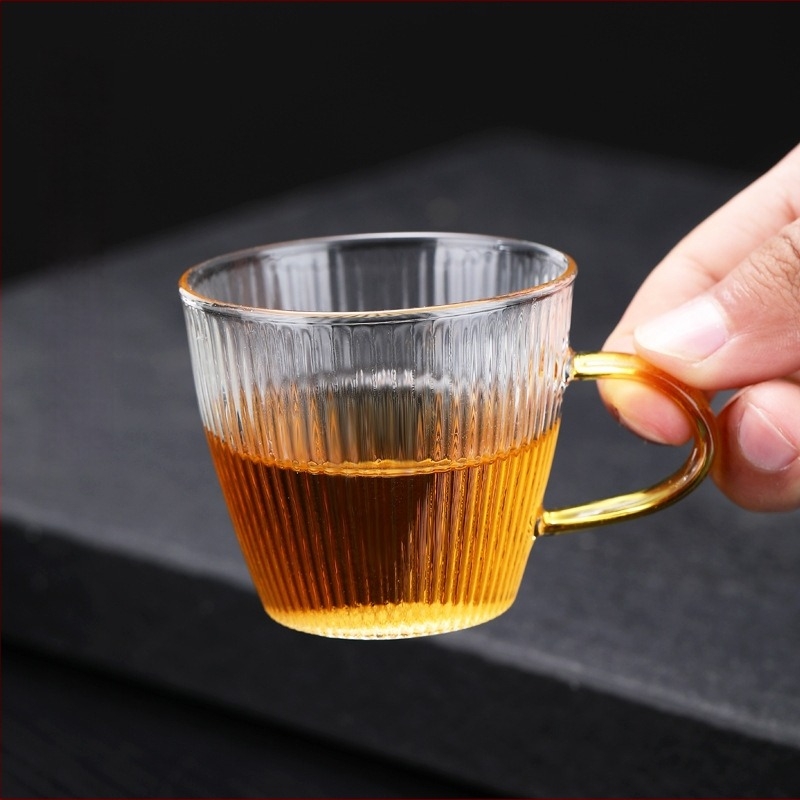 Hőálló üvegből készült teáscsésze, japán stílusú kalapált textúrával, Gongfu tea készlethez ideális, fogantyúval, otthoni használatra