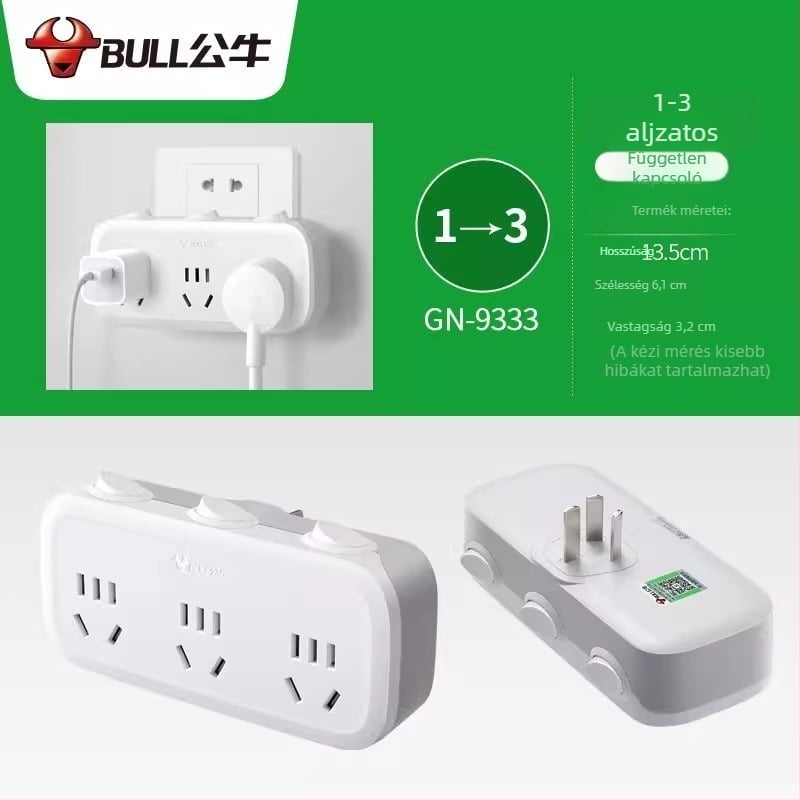 Bull márkájú konnektor USB-portokkal, többsportos adapter, 2- vagy 3-tűs dugaszoló, modell 9333 vezeték nélküli