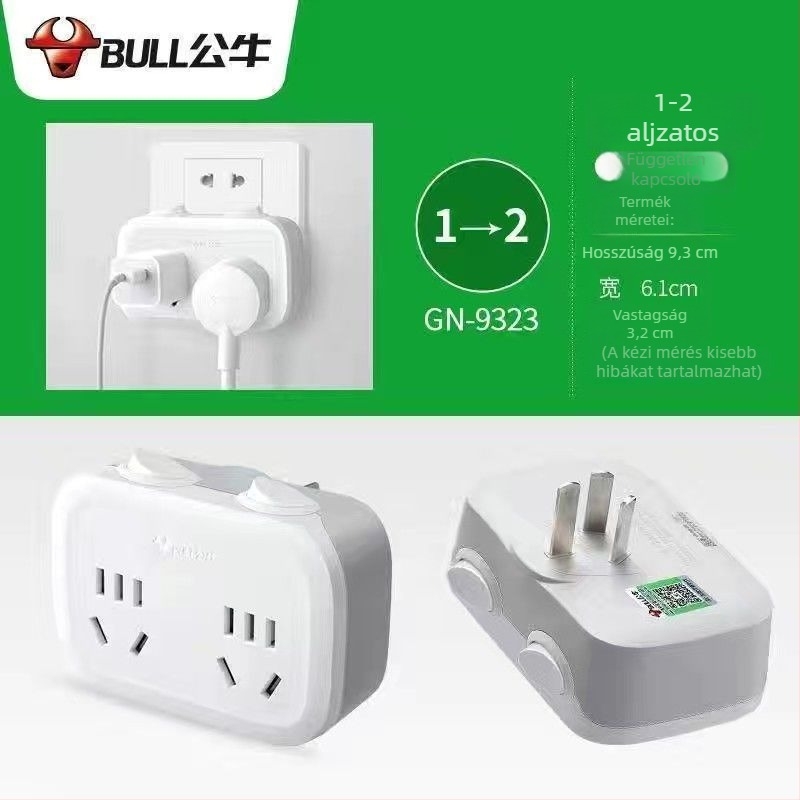 Bull márkájú konnektor USB-portokkal, többsportos adapter, 2- vagy 3-tűs dugaszoló, modell 9333 vezeték nélküli