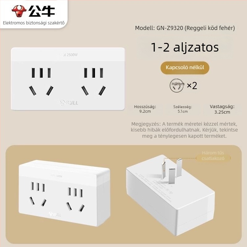 Bull márkájú konnektor USB-portokkal, többsportos adapter, 2- vagy 3-tűs dugaszoló, modell 9333 vezeték nélküli