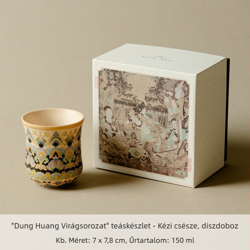 Dunhuang virágok sorozat: Kung Fu teáskészlet kerámiateáscsészékkel, otthoni használatra, ajándékdobozban