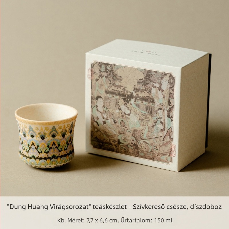 Dunhuang virágok sorozat: Kung Fu teáskészlet kerámiateáscsészékkel, otthoni használatra, ajándékdobozban