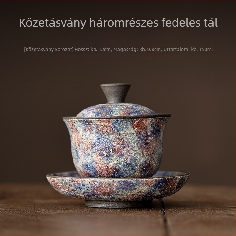 Retro kerámiás teás tál fedővel, háztartási használatra, teafőzéshez, arany díszítéssel