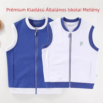 Általános iskolai egyenruha mellény fleece-béléssel, prémium változat, kék-fehér tavaszi-őszi két részes készlet