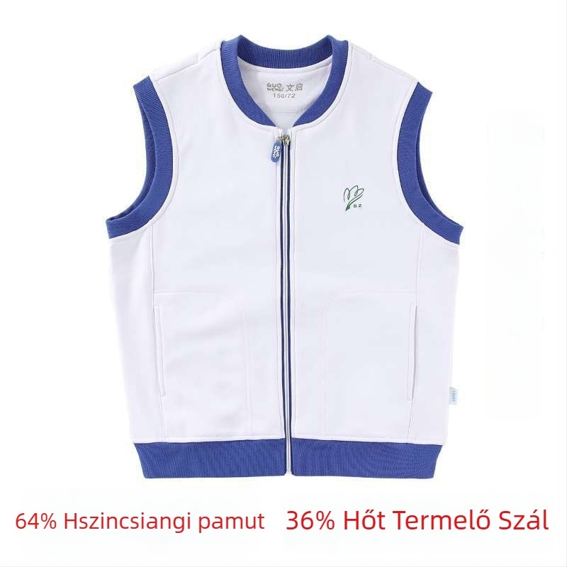 Általános iskolai egyenruha mellény fleece-béléssel, prémium változat, kék-fehér tavaszi-őszi két részes készlet