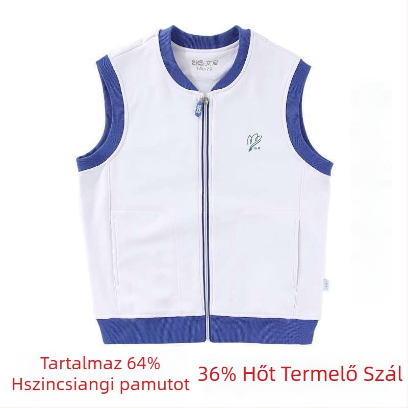 Általános iskolai egyenruha mellény fleece-béléssel, prémium változat, kék-fehér tavaszi-őszi két részes készlet