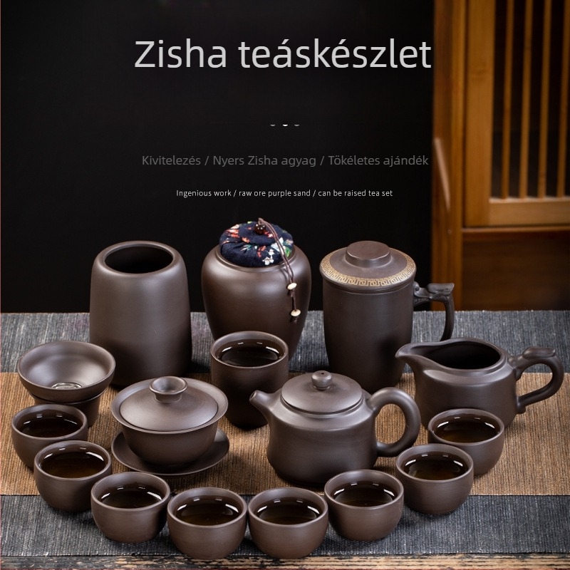 Lila agyag Kung Fu teáskészlet, nagy méretű ajándékdobozzal, testre szabható logó