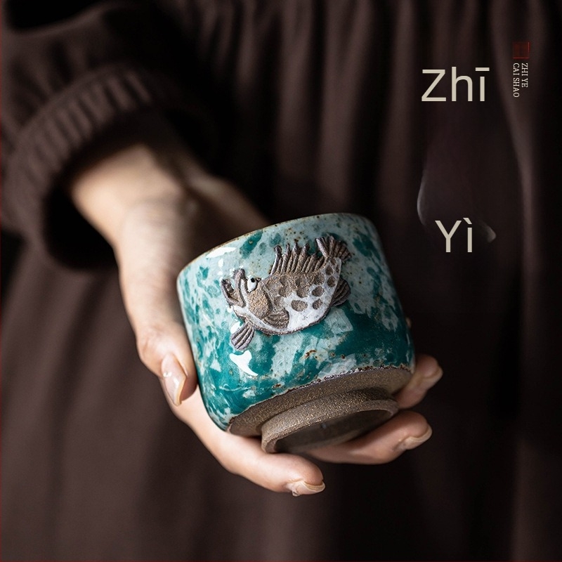 Shino Fortune Abundant teáscsésze — személyes teáscsésze, kézzel készített Jian ware kerámia, faégetéses kivitel, kőzet-ásványi máz