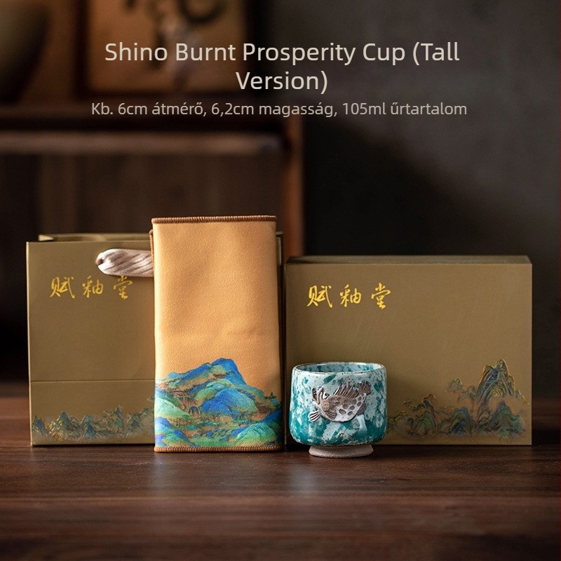 Shino Fortune Abundant teáscsésze — személyes teáscsésze, kézzel készített Jian ware kerámia, faégetéses kivitel, kőzet-ásványi máz