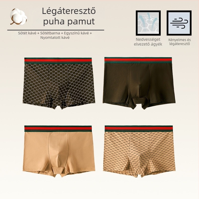 Férfi antibakteriális pamut boxeralsó, légáteresztő, 100% pamut, 2025-ös új sportos modell