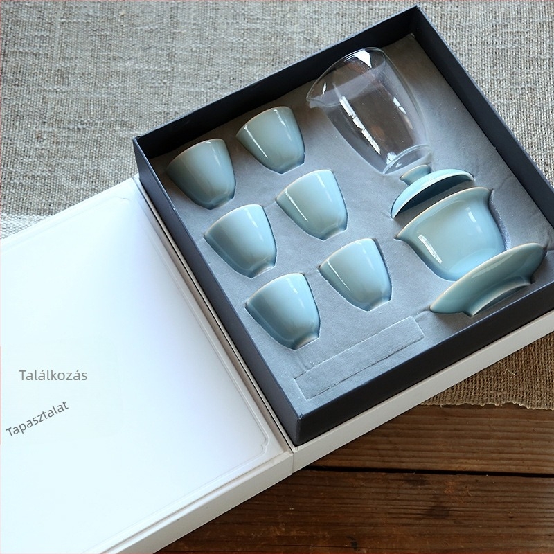 Shang Xuan Yiwen Fehér porcelán glazúrral bevont teáskészlet fedeles tálakkal – teáscsészék, modern minimalista stílus, ajándékdoboz, logó testreszabás elérhető