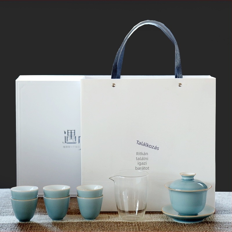 Shang Xuan Yiwen Fehér porcelán glazúrral bevont teáskészlet fedeles tálakkal – teáscsészék, modern minimalista stílus, ajándékdoboz, logó testreszabás elérhető