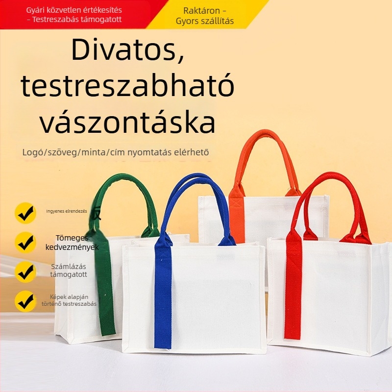 Személyre szabható vászontáska, bevont pamut anyaggal, nagy kapacitás, nyomtatott dizájn