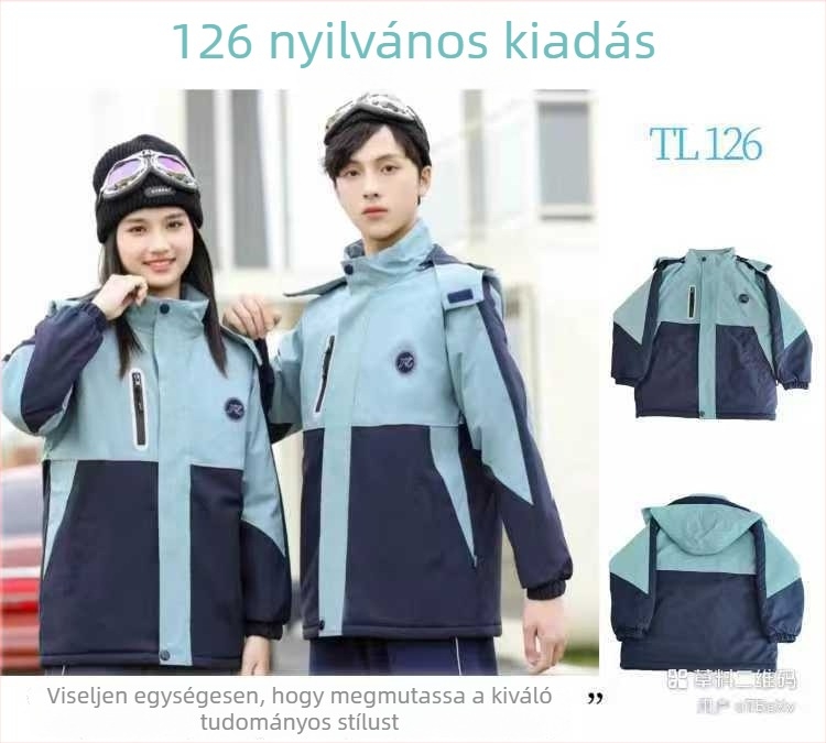 Téli iskolai egyenruha fleece béléssel, uniszex, vastag és meleg, testreszabható