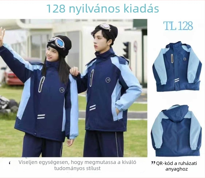 Téli iskolai egyenruha fleece béléssel, uniszex, vastag és meleg, testreszabható