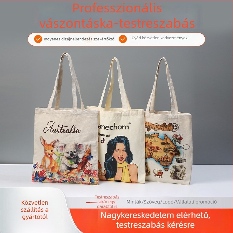 Testreszabható vászon tote táska logónyomtatással, kulturális és kreatív dizájn