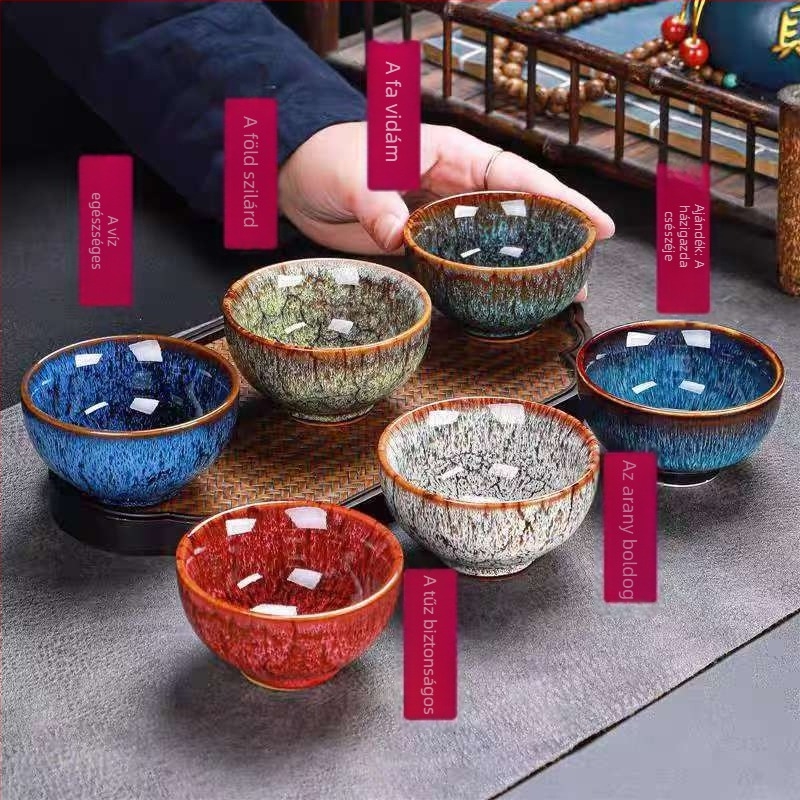 Jian Zhan Gongfu teáscsésze készlet ajándékdoboztban – porcelán öt elemű teáscsészék