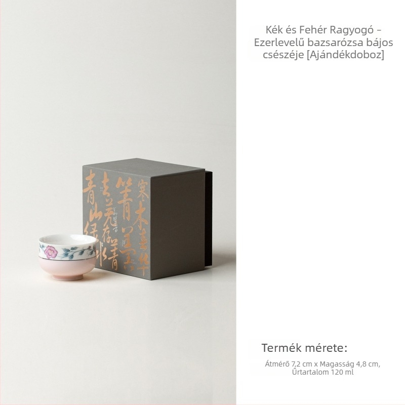 Kézzel festett Doucai kék-fehér porcelán teáscsésze, tök alakú formában, ezerszirmú peónia mintával, személyes használatra