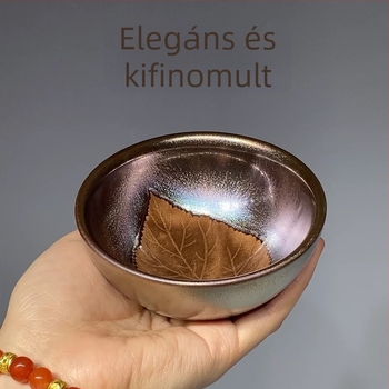 Jianzhan teáscsésze – Zijin Wood-Leaf mintázat, keskeny szájú kerámia Kung-Fu teáscsésze