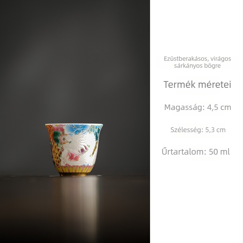 Qihuan cloisonné zománc kerámia teás pohár sárkány és fénix motívummal, palotai stílus, egy adag