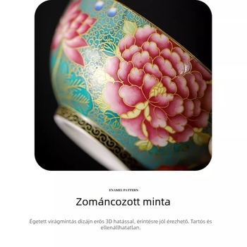 Kék‑fehér e-majlporcelán teáscsésze kóstoláshoz, egyedi csésze, retro virágos mintával