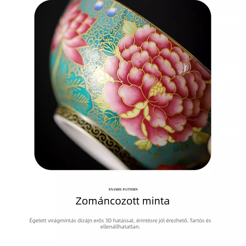 Kék‑fehér e-majlporcelán teáscsésze kóstoláshoz, egyedi csésze, retro virágos mintával