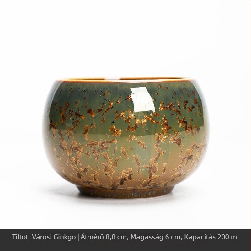 Porcelán teáscsésze ginkgo motívummal, személyes használatra, egyedi darab, kerámia
