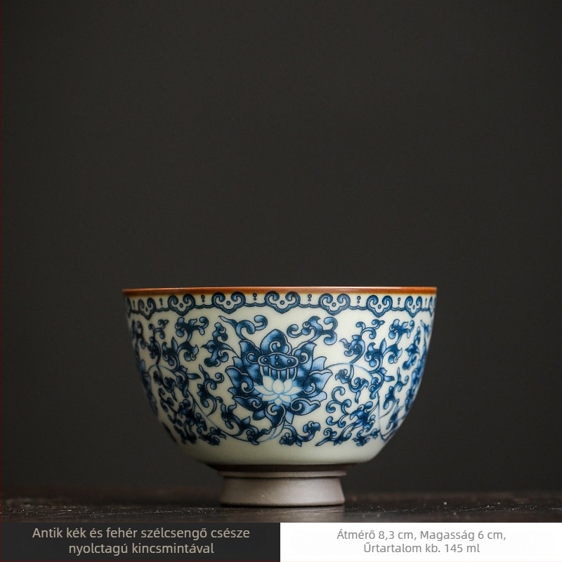 Ru Kiln kék‑fehér porceláncsésze repedezett mázzal, személyes teázáshoz Pu'er teához, kis teáscsésze