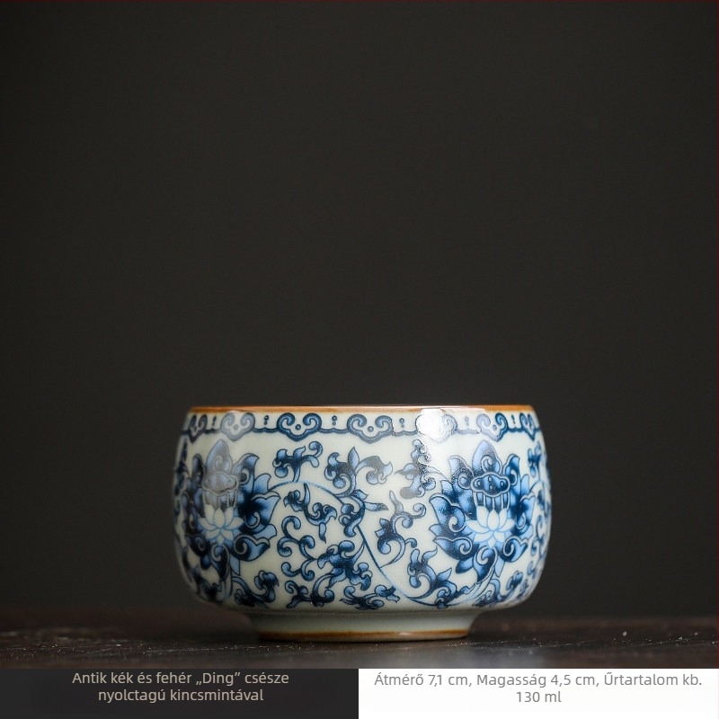 Ru Kiln kék‑fehér porceláncsésze repedezett mázzal, személyes teázáshoz Pu'er teához, kis teáscsésze