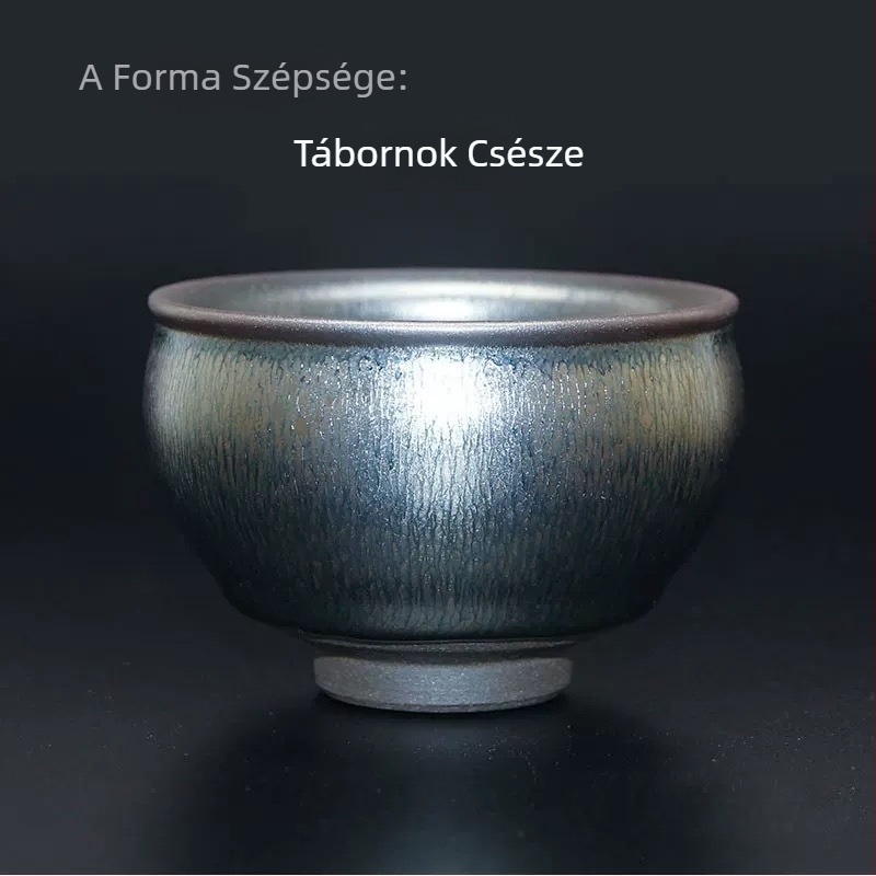 Nagy méretű Jian ware teáscsésze, fekete porcelán test, vas alapú test, ezüstszálas máz, egy darabos, kiváló minőségű teázási kóstoló pohár