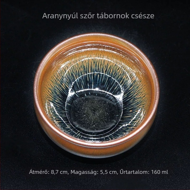 Nagy méretű Jian ware teáscsésze, fekete porcelán test, vas alapú test, ezüstszálas máz, egy darabos, kiváló minőségű teázási kóstoló pohár