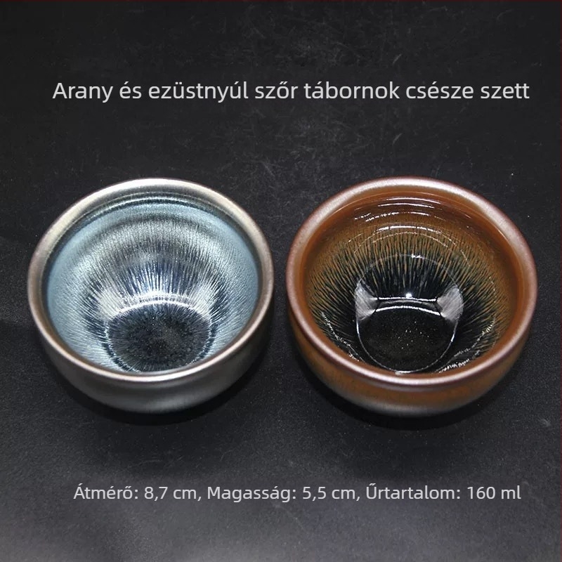 Nagy méretű Jian ware teáscsésze, fekete porcelán test, vas alapú test, ezüstszálas máz, egy darabos, kiváló minőségű teázási kóstoló pohár
