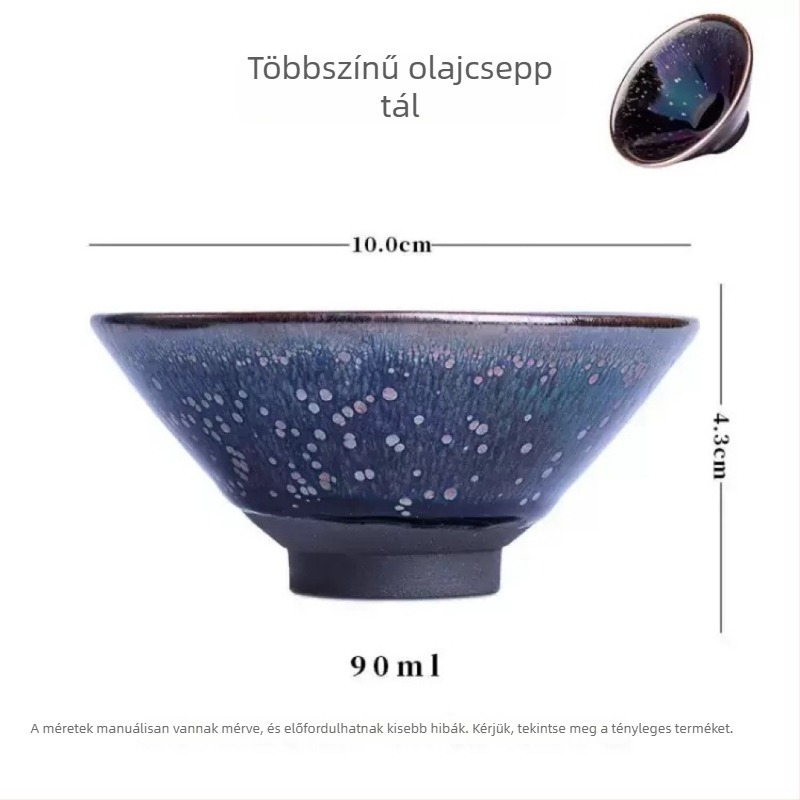 Jianyang Jianzhan teáscsésze színt váltó hét színű mázzal, vas testű kerámia, olajcsepp mázzal, kóstolócsésze