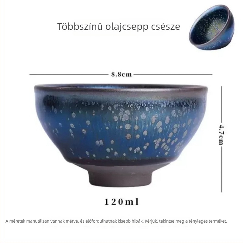 Jianyang Jianzhan teáscsésze színt váltó hét színű mázzal, vas testű kerámia, olajcsepp mázzal, kóstolócsésze