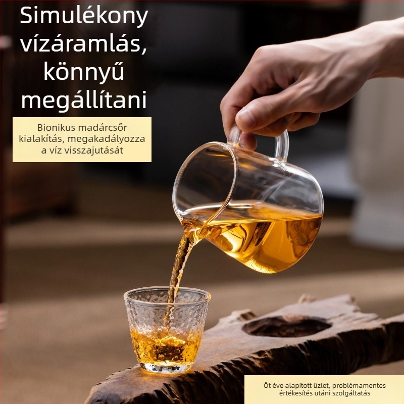 Üvegből készült egyenes testű teáskészlet otthoni teafőzéshez, rozsdamentes acél szűrővel és teás osztóval, kung fu teáskészlet