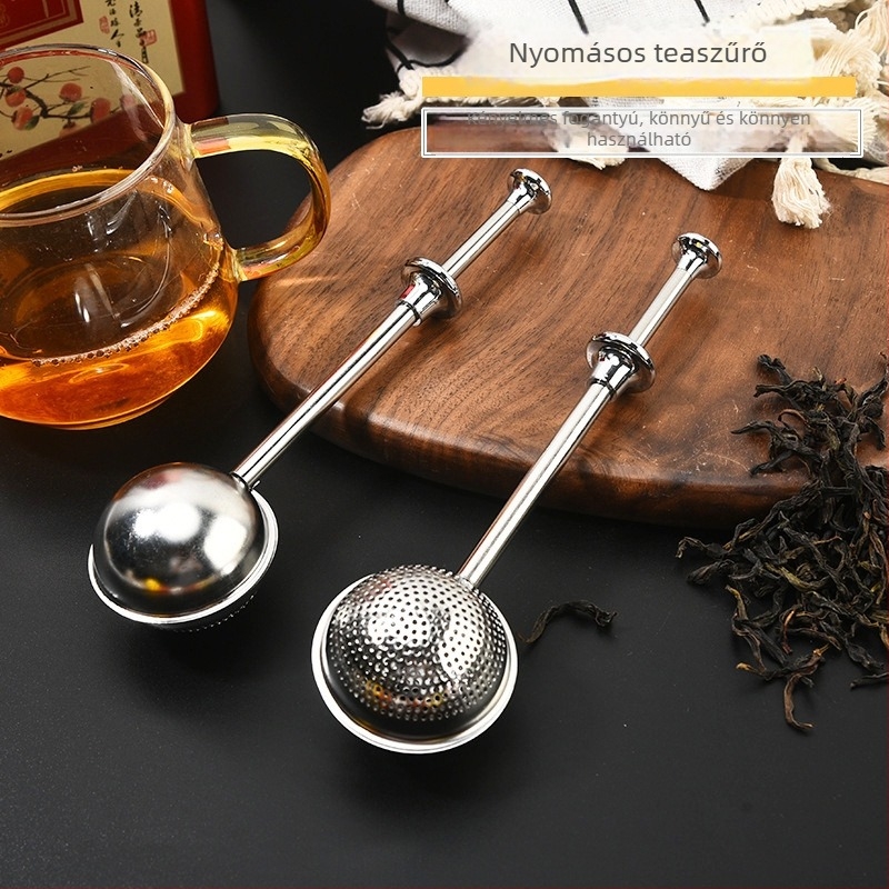 Rozsdamentes acél teáskanna nyomó típusú teafilterrel, szűrőrúddal, hálós teaball-lal és tealevelekhez való eszközzel