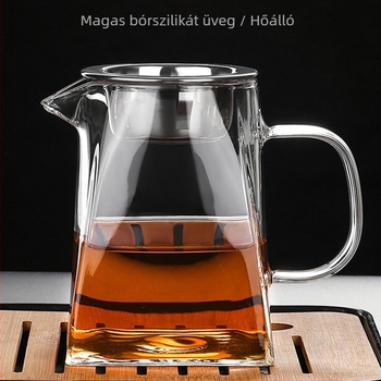 Hőálló vastagított boroszilikát üveg teás pohár szűrővel, négyszögletes