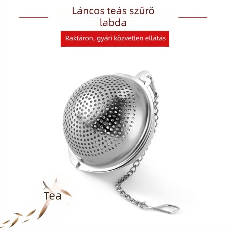 304 rozsdamentes acélból készült teafiltráló infúzor, gömb alakú, lánccal, hordozható iroda