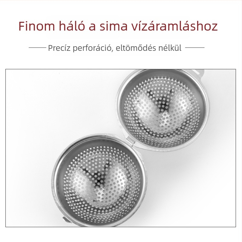 304 rozsdamentes acélból készült teafiltráló infúzor, gömb alakú, lánccal, hordozható iroda