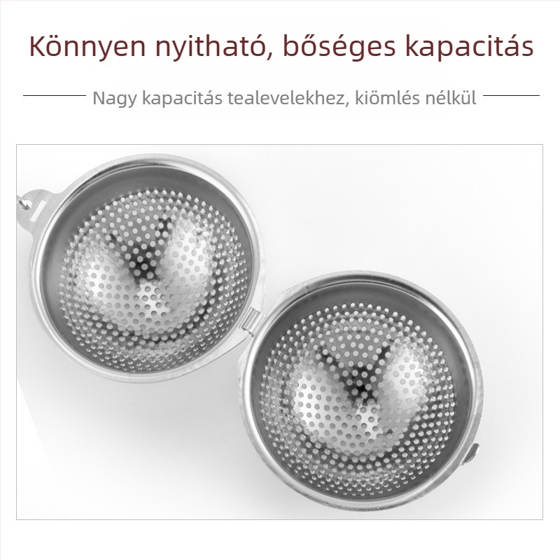 304 rozsdamentes acélból készült teafiltráló infúzor, gömb alakú, lánccal, hordozható iroda