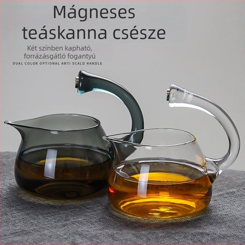 Fogantyús üveg mágneses infúzoros teáskészlet, magas boroszilikát üveg, tealevél-kiegészítők, tea-víz szétválasztás