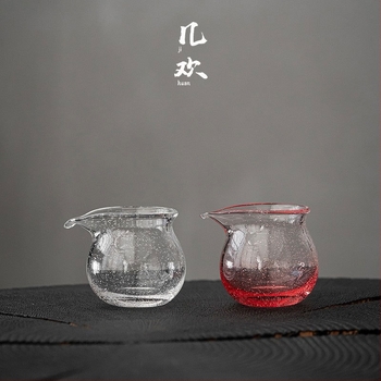 Japán stílusú, hőálló üvegből készült teáskészlet, teavíz elválasztóval és kézzel készített buborékos üveg elemekkel