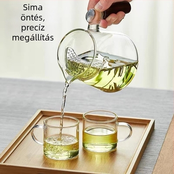 Hold alakú üveg Gongfu teás pohár beépített szűrővel zöld teához