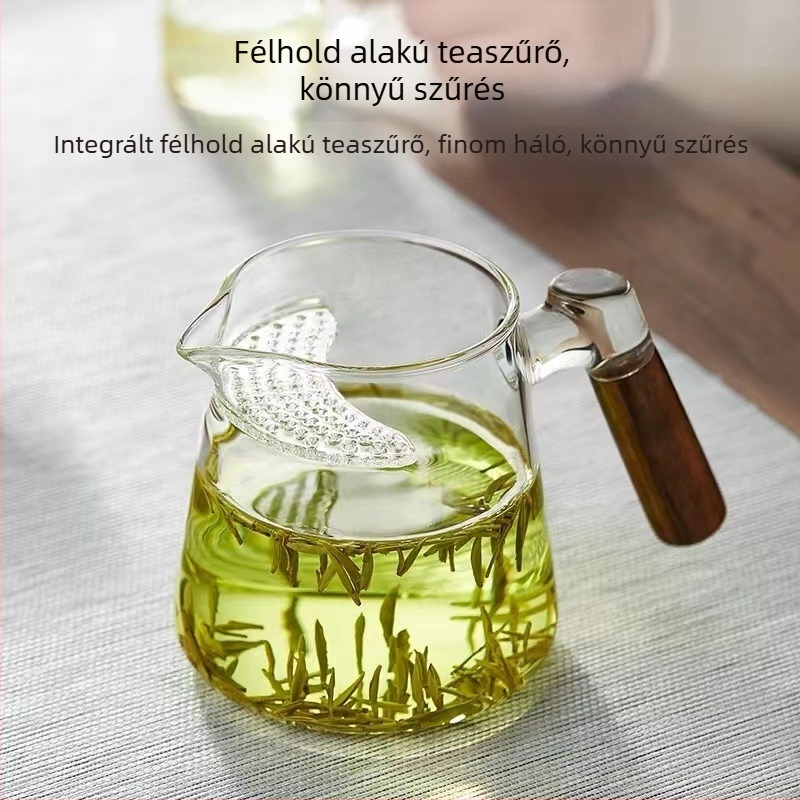 Hold alakú üveg Gongfu teás pohár beépített szűrővel zöld teához