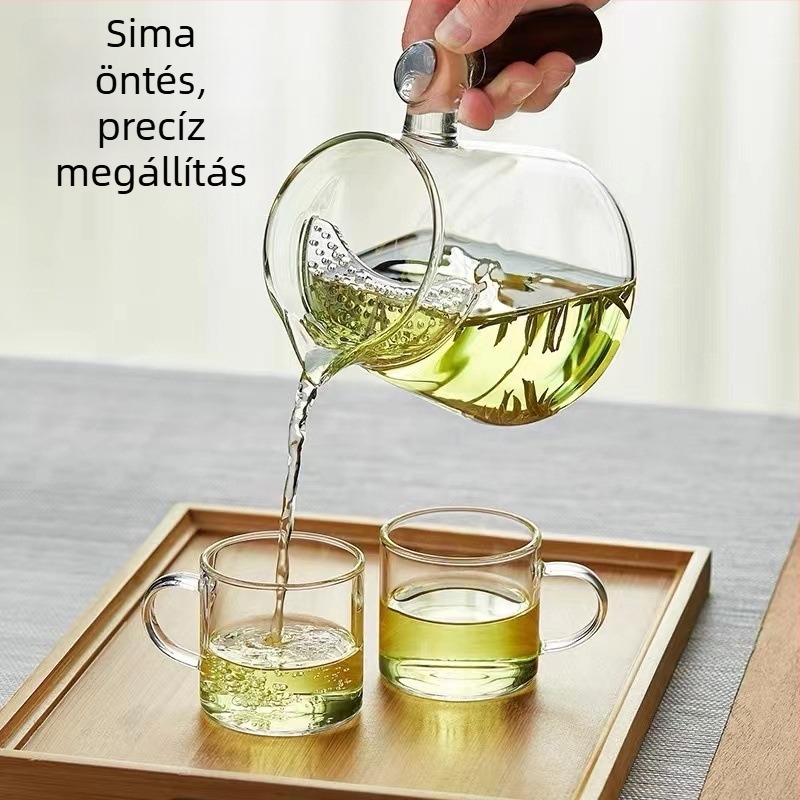 Hold alakú üveg Gongfu teás pohár beépített szűrővel zöld teához