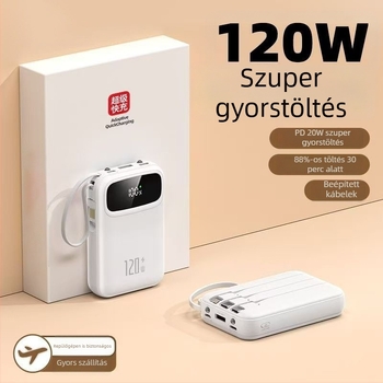 120W gyors töltésű power bank, 20000mAh nagy kapacitás, beépített négyvezetékes tápegység és testreszabott logó