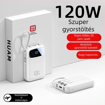 120W gyors töltésű power bank, 20000mAh nagy kapacitás, beépített négyvezetékes tápegység és testreszabott logó